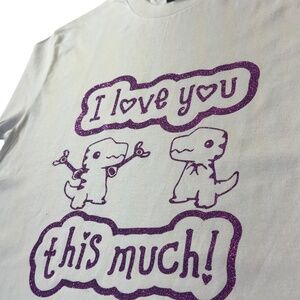 I Love You This Much Graphic T-Shirt, White, Purple Glitter Print, Cute Dinosaur